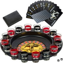 Shot Glass Roulette Drinking Game and Poker Playing Cards Set - Spinning Wheel, 2 Balls and 16 Shot Glasses - Casino Adult Party Games