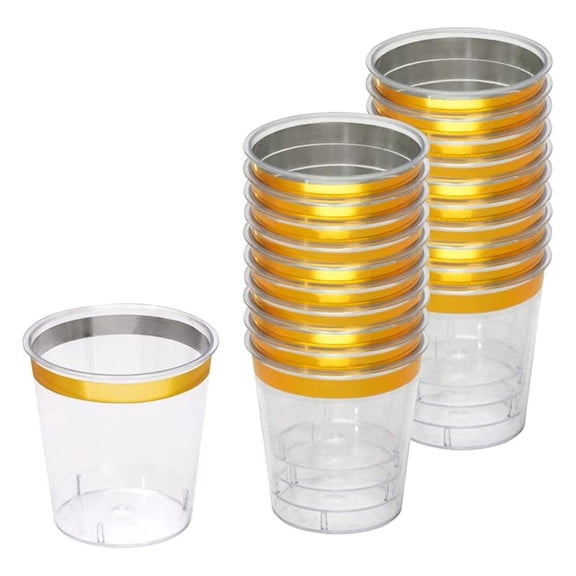 Shot Glasses - 1 oz Clear Plastic with Metallic Rim Disposable Shooter Cups for Hard Party, Sample Wine Tasting, Rim Shot Glasses