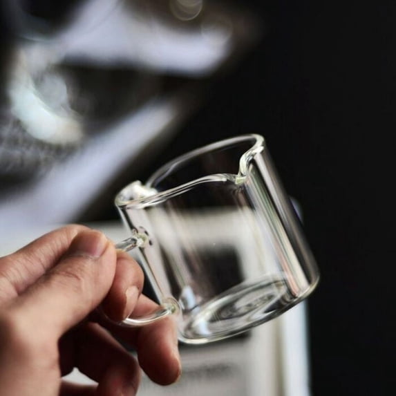 Glass Milk Cup, Double Spouts Clear Glass Cup Espresso Shot Parts Coffee Mug Milk Cup Small Glass Milk Cup Creamer Pitcher, for Salad Dressing,Coffee Cream