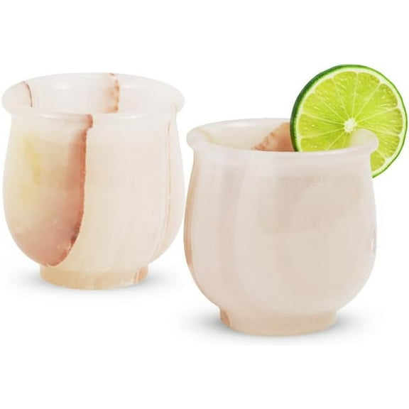 Radicaln White Onyx Marble Shot Glasses Set of 2 - 2 inch Handcrafted Stone Cups for Whiskey, Tequila, Espresso ? Stylish Drinkware for Bar & Gifting