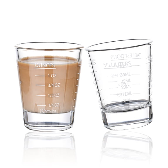 Shot Glasses Measuring cup Espresso Shot Glass Liquid Heavy Glass Wine Glass 2 Pack 26-Incremental Measurement 1oz, 6 Tsp, 2 Tbs, 30ml By BCnmviku (2pack-White)