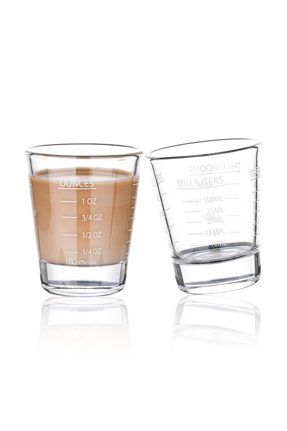 Shot Glasses Measuring cup Espresso Shot Glass Liquid Heavy Glass Wine Glass 2 Pack 26-Incremental Measurement 1oz, 6 Tsp, 2 Tbs, 30ml By BCnmviku (2pack-White)