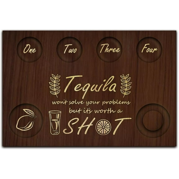 Shot Glasses Serving Tray Leaf and Lemon Tequila Glass Holder with Salt Rim Shot Glasses Wooden Board for Bar Restaurant Party Family Gathering 7.87x11.8 Inch