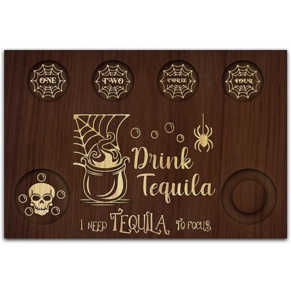 Shot Glasses Serving Tray Spider Web Tequila Glass Holder with Salt Rim Shot Glasses Wooden Board