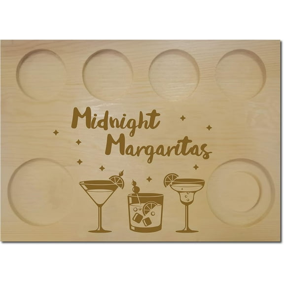 Shot Glasses Serving Tray Tequila Flight Board Wooden Glass Holder Bar Serving Trays with Salt Rim Party Dinner Gathering Friends Gifts 9.84x7.09 Inch-Midnight Margaritas Mixed Color