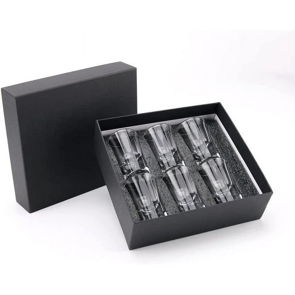 Shot Glasses set in Black Presentation Gift Box - Gifts for Women and Men - Party Pack - 6 Pack