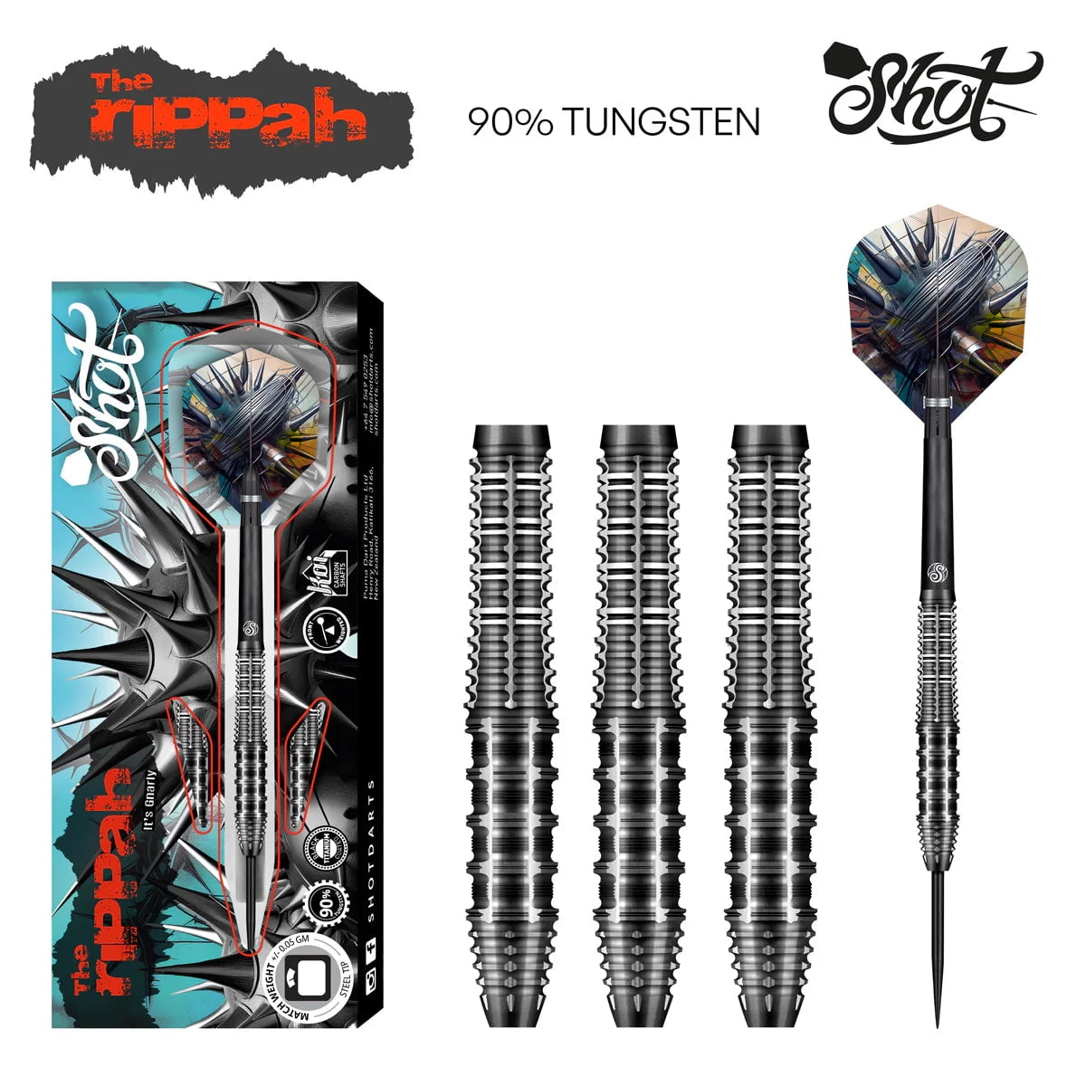 Shot Gnarly Rippah Steel Tip Dart Set-90% Tungsten Barrels-24gm