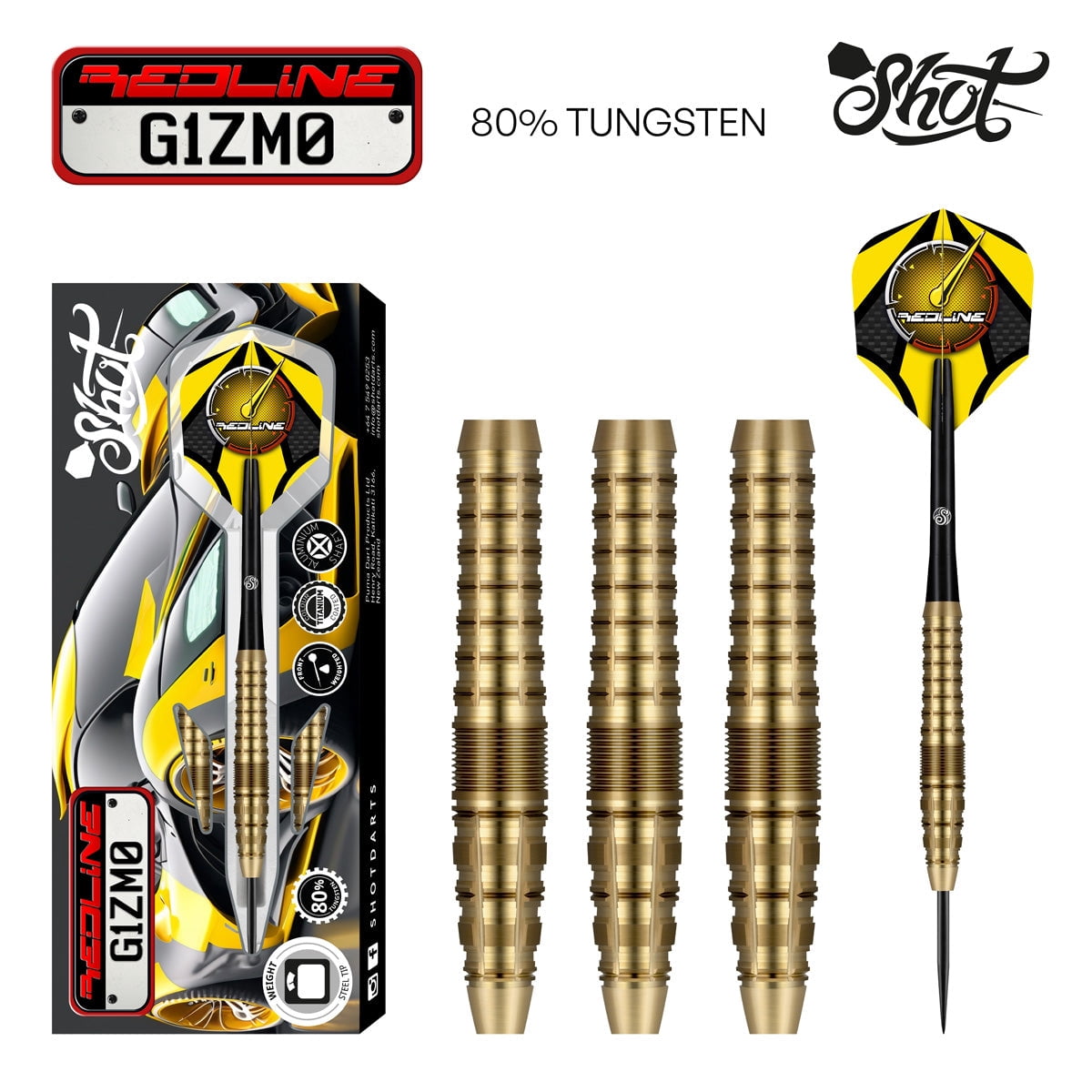 Shot Redline G1ZM0 Steel Tip Dart Set-80% Tungsten Barrels-23gm
