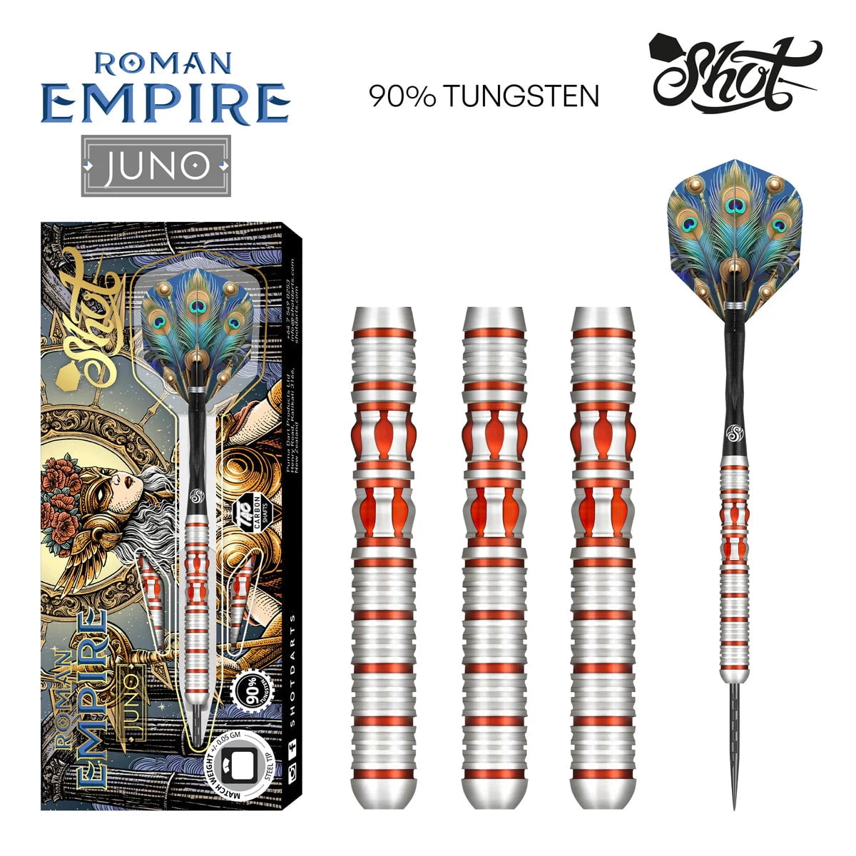 Shot Roman Empire Juno Steel Tip Dart Set-90% Tungsten Barrels-23gm