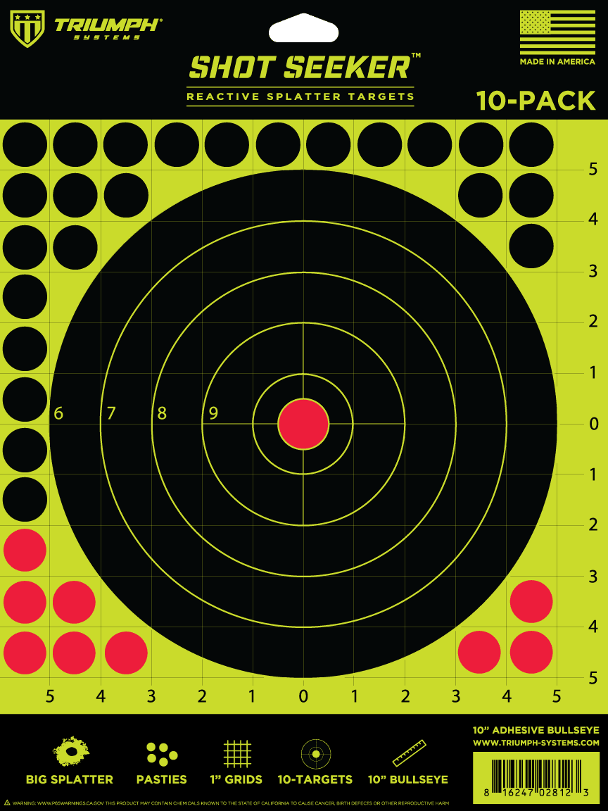 Triumph Systems, Target Shot Seeker 10 Inch Adhesive Bullseye Target , Shooting Target 12in x 12in, 10 Pieces
