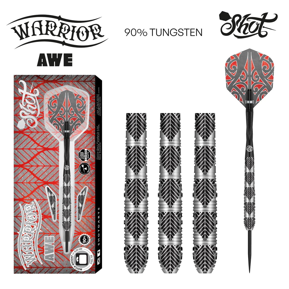 Shot Warrior Awe Steel Tip Dart Set-90% Tungsten-24gm