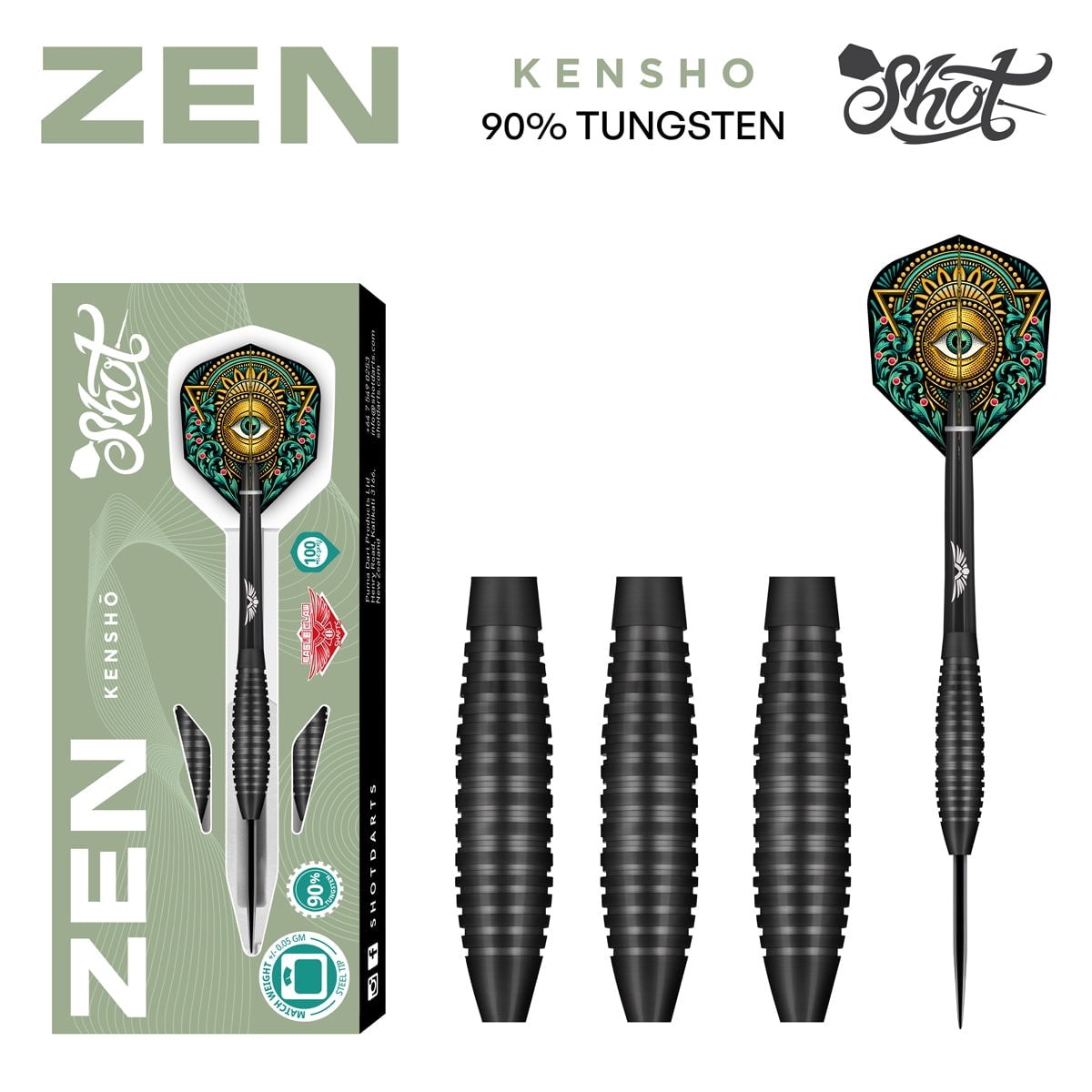 Shot Zen Kensho Steel Tip Dart Set-90% Tungsten-22gm