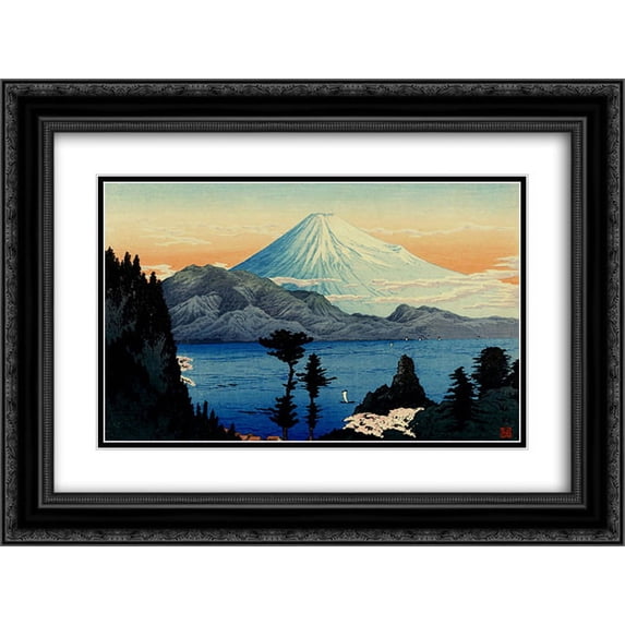 Shotei Takahashi 2x Matted 24x18 Black Ornate Framed Art Print 'Fuji from Kurasawa'
