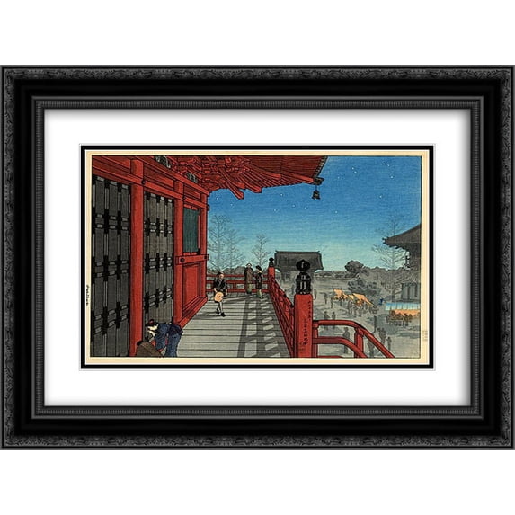 Shotei Takahashi 2x Matted 24x20 Black Ornate Framed Art Print 'Asakusa Kannon, Tokyo'