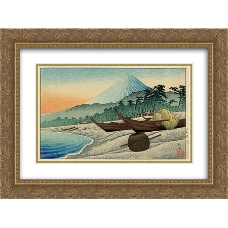Shotei Takahashi 2x Matted 24x20 Gold Ornate Framed Art Print 'Fuji from Senbon Beach'