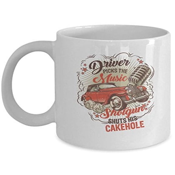 Driver Picks the Music 11 oz Coffee Mug - Shotgun White Ceramic Gift