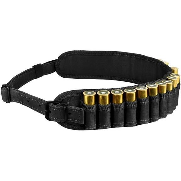 Shotgun Shell Cartridge Bandolier Adjustable Belt 12 Gauge Hunting Ammo Holder Pouch Black