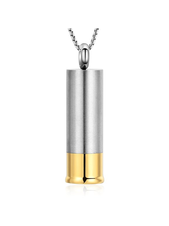 Shotgun Shell Cremation Jewelry Urn Necklace For Ashes Of Loved Ones -Dad/Mom/Son/Grandma/Grandpa Cylinder Memorial Locket Pendant Necklace