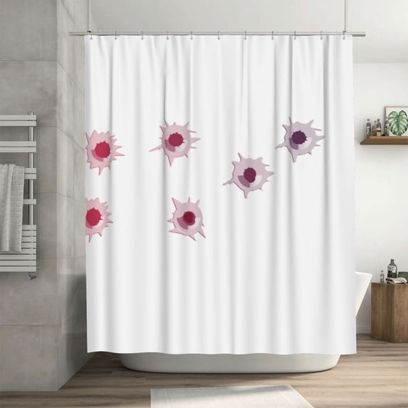 Shots Bullet Holes Pattern Shower Curtain, Drak Red Waterproof Bath Curtains for Bathroom Decorations, 72 x 72 inches