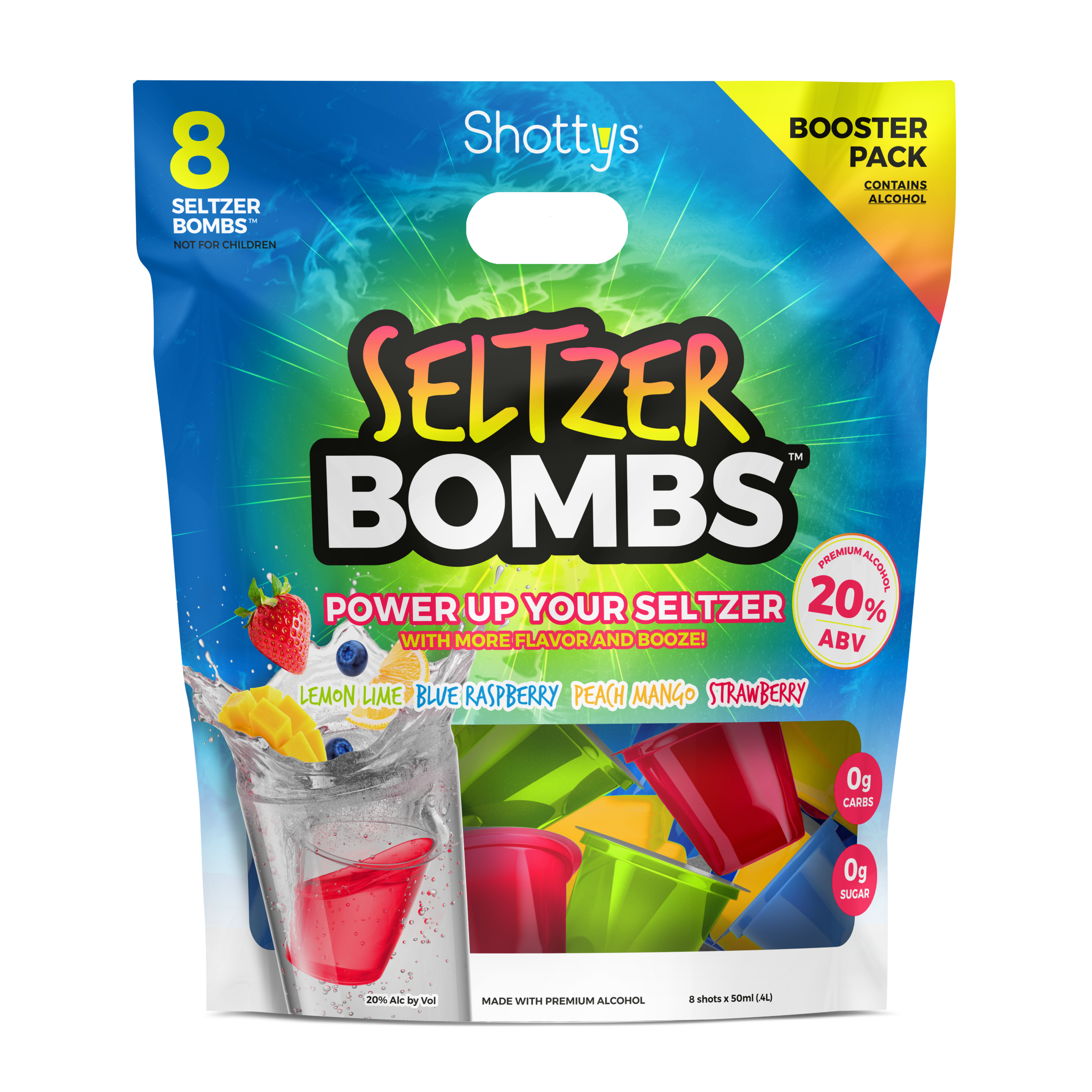 Shottys Seltzer Bombs Original Flavors Wine Based, 50 ml, 8 Pack Pouch, 20% Abv