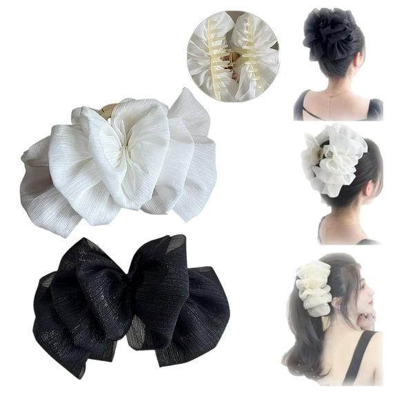 ShouWei Bow Bubble Clips - Chiffon Silk Hair Clips Double-sided Large Mesh Bubble Bow Hair Jaw Clip Fluffy Hair Clips For Long Thick Hair Elegant Temperament Hair Clip Headwear