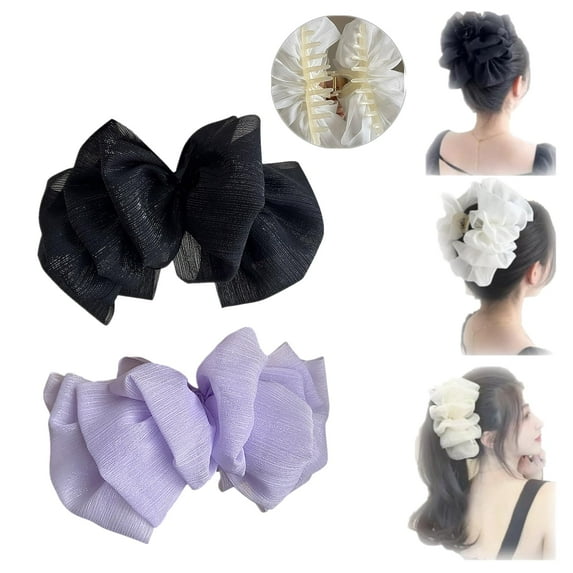 ShouWei Bow Bubble Clips - Chiffon Silk Hair Clips Double-sided Large Mesh Bubble Bow Hair Jaw Clip Fluffy Hair Clips For Long Thick Hair Elegant Temperament Hair Clip Headwear