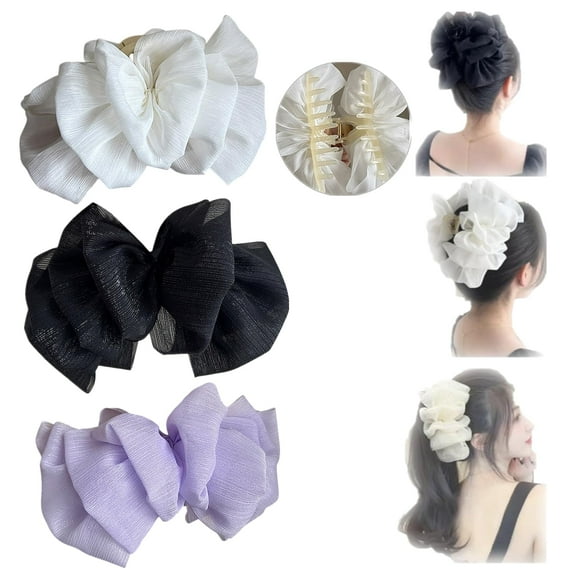 ShouWei Bow Bubble Clips - Chiffon Silk Hair Clips Double-sided Large Mesh Bubble Bow Hair Jaw Clip Fluffy Hair Clips For Long Thick Hair Elegant Temperament Hair Clip Headwear