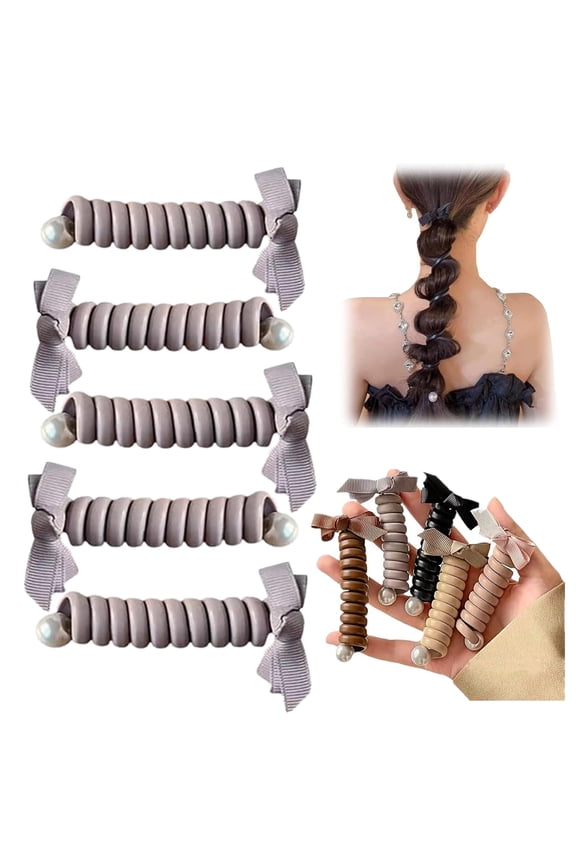 Bowknot Braided Telephone Wire Hair Bands - 5pcs 2023 New Phone Cord Straight Spiral Hair Ties No Crease Phone Cord Hair Ties Cute Ponytail Braids Fixed Hair Rope Accessory for Women Girls