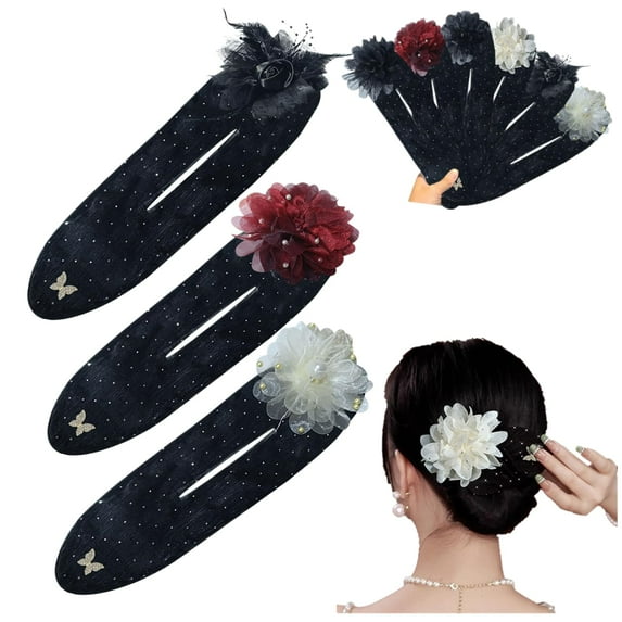 ShouWei Hand Embroidered Flowers Deft Bun - Hair Bun Maker with Floral Elegant Lazy Hair Curler Bun Clips Deft Bun Hair Twister for Thick or Thins Hair French Twist Hairstyle Bun Hair Accessories
