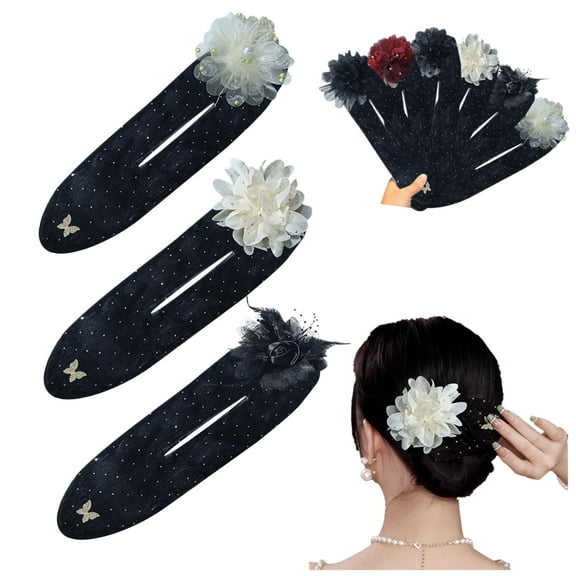 ShouWei Hand Embroidered Flowers Deft Bun - Hair Bun Maker with Floral Elegant Lazy Hair Curler Bun Clips Deft Bun Hair Twister for Thick or Thins Hair French Twist Hairstyle Bun (A+B+C)