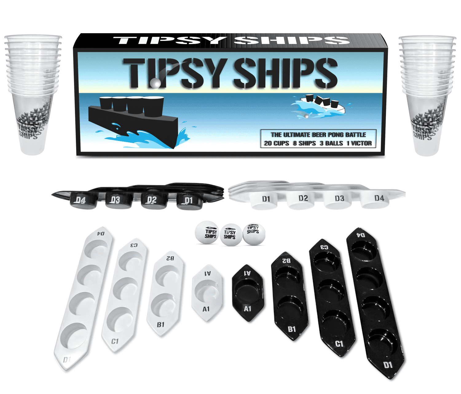 Should We Drink Tonight Tipsy Ships Beer Durable Ping Pong Balls with Ship Trays & Cups (3 Count)