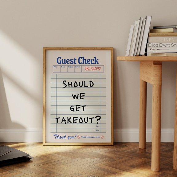 Should We Get Takeout? Kitchen Quote Poster Retro Dining Room Decor, Unframed Canvas Size 16x24 F03.1.14l1733