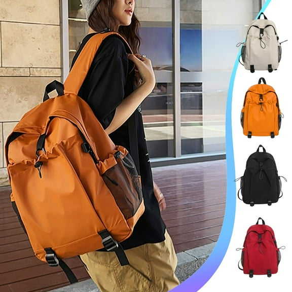 Shoulder Bag Backpack for Men and Women | Large Capacity Nylon Travel Pack | Adjustable Strap | Lightweight Water-Resistant | Multipurpose Tote | 16.5x11.8x5.5 in | Black White Yellow Red