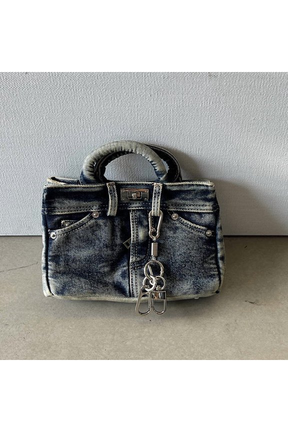 Shoulder Bag Crossbody Bag Small Square Bag for Women Denim European and American Retro Style Medium Size Lock Closure Multiple Compartments Casual Daily Commute and Weekend Outing