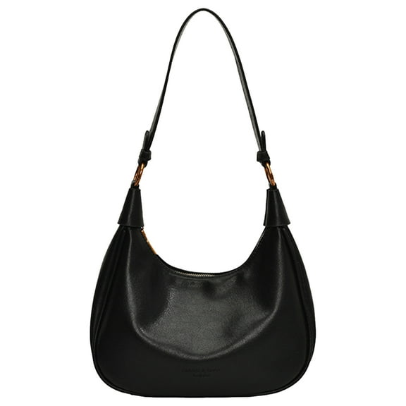 Shoulder Bag For Women Zipper Crescent Bag Pu Leather Hobo Bag For Travel Decor Bag (Black)