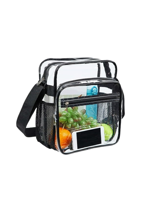 Shoulder Bag Transparent Large Capacity Two Compartments Adjustable Shoulder Strap Separate Pockets Storage Portable Crossbody Pouch Handbag Outdoor Wallet Purse for Concerts,Black