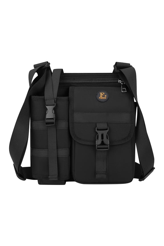 Shoulder Bag with Water Bottle Holder, Men's Durable Crossbody Backpack for Sports, Gym, Hiking, Camping, and Fishing, Practical Single Strap Sling Bag,Black