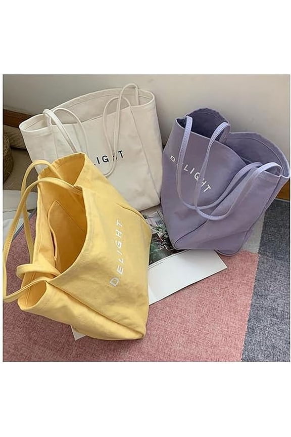 Shoulder Bag for Women, Canvas Tote Bags, Casual Large Size Handbag for Work Gym Beach, Simple Letter Pattern Design Tote Bag with Repeated Washing and Long Use Suits for Daily Wearing, Yellow