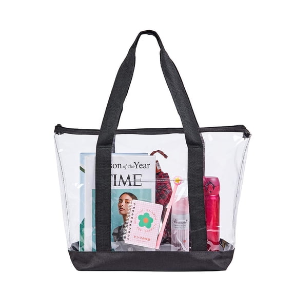 Shoulder Bag for Women, Fashion PVC Clear Tote Bag Save Time and Trouble for Security Travel, Shopping, Sports and Work, Perfect Gift for Your Friend, Black