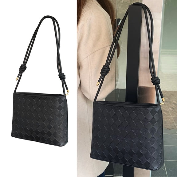 Shoulder Bag for Women, Leather Bags for Women, Woven Bucket Style Leisure Simple Design Shoulder Bag is Perfect for Everyday Use and can be Dressed Up for Special Scenes, Black