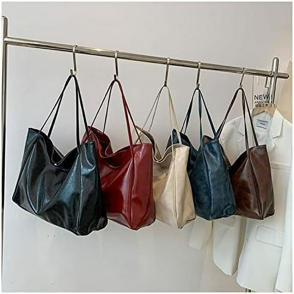 Shoulder Bag for Women, Leather Handbags, Aesthetic practical Tote Bag with Hardware Suction Snap, Waterproof Wear Resistant European and American Retro Style Shoulder Bag for Commuting, Red