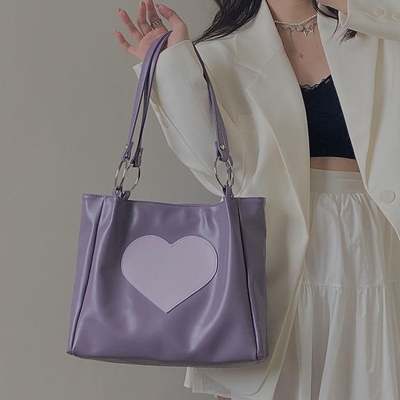 Shoulder Bag for Women, Leather Tote Bag, Aesthetic Cute Work Tote Bags for Women, Large Capacity Shoulder Bag Enough Room for Your Daily Necessities, Purple