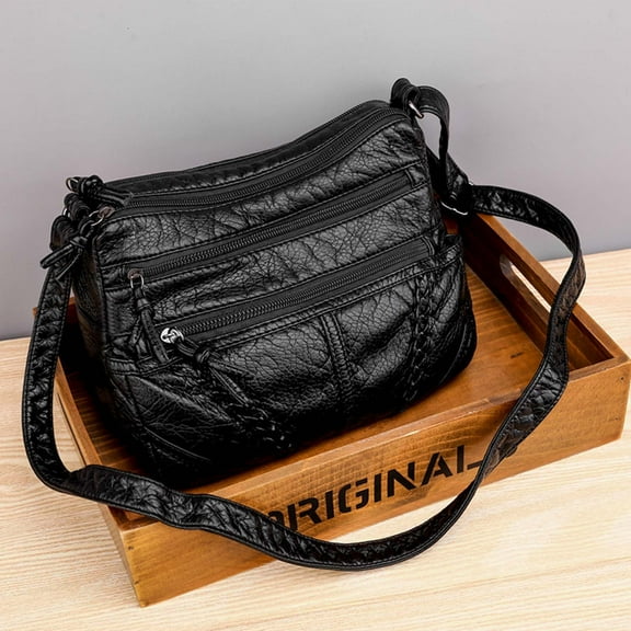 Shoulder Bag for Women | Mini Crossbody Purse Vintage Washed Leather | Multi-Compartment Large Phone Holder | Adjustable Strap | Fringed Style | 23x12x17cm | Coin Purse Organizer