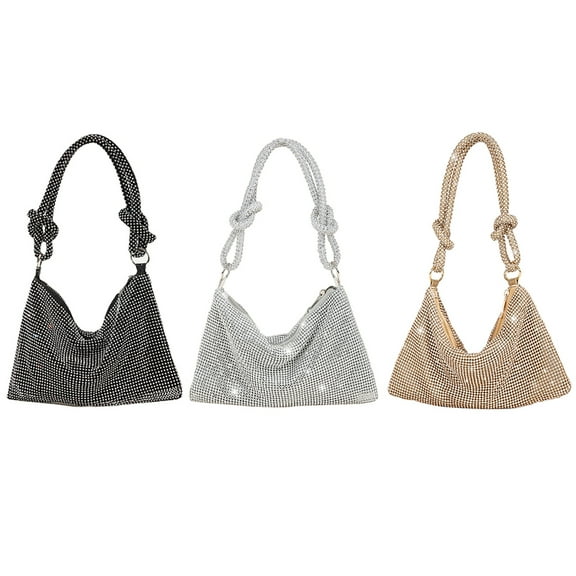 Shoulder Bag for Women, Rhinestone Purse, Glitter Elegant Chic Evening Handbag with A Metal Zipper for Party Easy to Match with Any of Your Evening Dress, Silver
