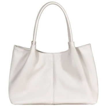 Shoulder Bag for Women, Soft PU Large Capacity Commuter Tote Bag, White