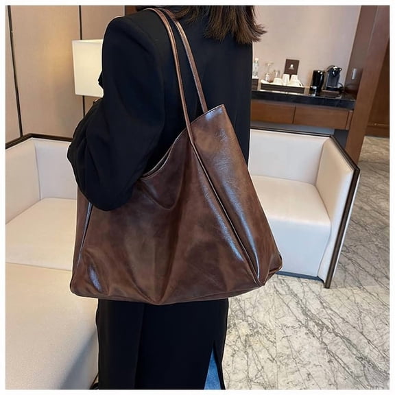 Shoulder Bag for Women, Y2K Leather Tote Bag, Aesthetic Designer Tote Bags for Work, Tear-Resistant and Durable to Use, Cute Shoulder Purse, Brown