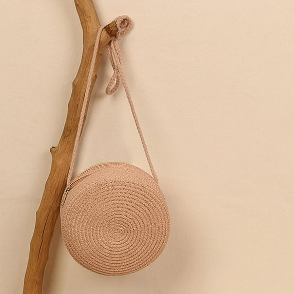 Shoulder Bags Handbag Knit Women Girl Rattan Woven Straw Bag Summer Beach Bag Straw Handbag PINK