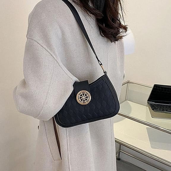 Shoulder Bags, Leather Handbags, Waterproof Rhomboid Pattern Beautiful Decoration Handbag with Magnetism Snap Closure to match with different types of clothes, Khaki, 8.1 x 2.2 x 5.1In