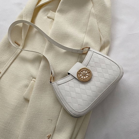 Shoulder Bags, Leather Handbags, Waterproof Rhomboid Pattern Beautiful Decoration Handbag with Magnetism Snap Closure to match with different types of clothes, White, 8.1 x 2.2 x 5.1In
