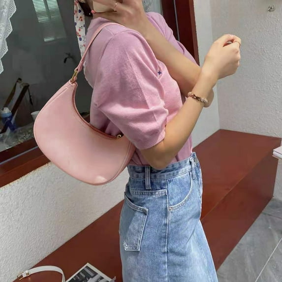 Shoulder Bags for Women Leather Sling Tote Handbag Retro Clutch Purse Fashion Underarm Bags Solid Color Dumpling Bag Pink